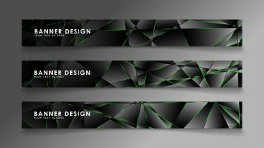 kare afiş vektör koleksiyonu . Lüks koyu poligonal desen ve yeşil üçgen çizgileri ile siyah prim arka plan