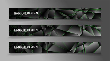 kare afiş vektör koleksiyonu . Lüks koyu poligonal desen ve yeşil üçgen çizgileri ile siyah prim arka plan