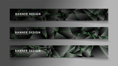 kare afiş vektör koleksiyonu . Lüks koyu poligonal desen ve yeşil üçgen çizgileri ile siyah prim arka plan