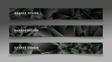 kare afiş vektör koleksiyonu . Lüks koyu poligonal desen ve yeşil üçgen çizgileri ile siyah prim arka plan