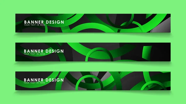 Establecer banners vectoriales rectangulares con fondo de círculos de color verde oscuro — Archivo Imágenes Vectoriales