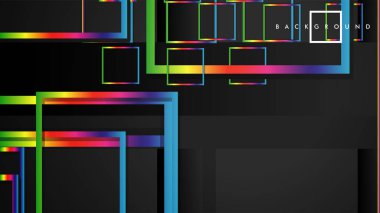 Vektör Modern Soyut Kareler Arka Planlar . siyah ve gökkuşağı renk degradesi ile. eps 10 şablonu