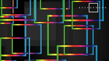 Vektör Modern Soyut Kareler Arka Planlar . siyah ve gökkuşağı renk degradesi ile. eps 10 şablonu