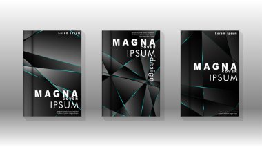 Kapak tasarım deseninin arka planı. mavi üçgen çizgi. Vektör ön sayfa yazı tipi