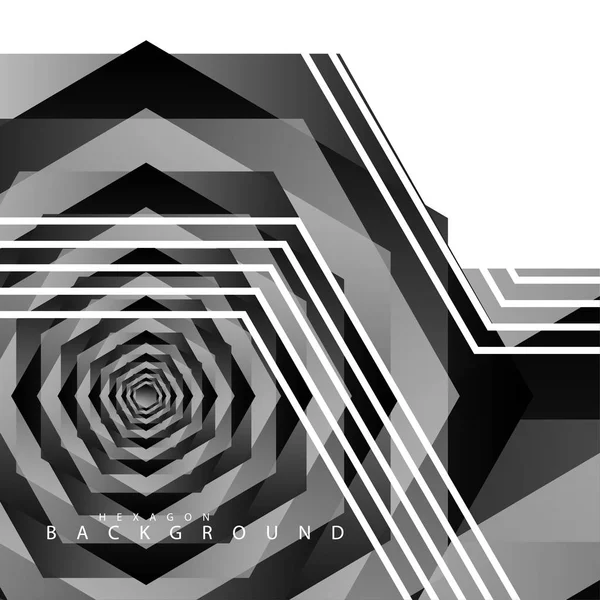 Zwart-wit zeshoek abstracte achtergrond — Stockvector