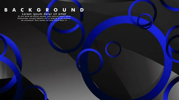 光沢のある派手な青い黒い円を持つ抽象的な金属ベクトルの背景 — ストックベクタ