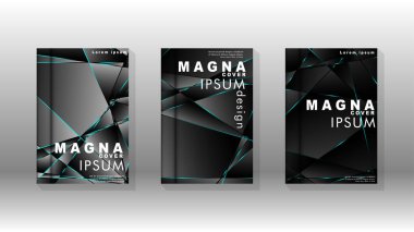 Kapak tasarım deseninin arka planı. mavi üçgen çizgi. Vektör ön sayfa yazı tipi