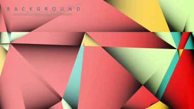 Pastel mavi, kırmızı ve sarı nın birleşimi ile Mozaik Üçgen vektör arka plan. Degradeler ve saydamlık ile geometrik illüstrasyon tarzı.
