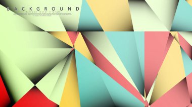 Pastel mavi, kırmızı ve sarı nın birleşimi ile Mozaik Üçgen vektör arka plan. Degradeler ve saydamlık ile geometrik illüstrasyon tarzı.
