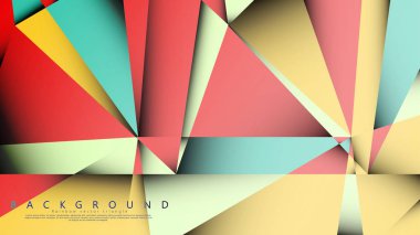 Pastel mavi, kırmızı ve sarı nın birleşimi ile Mozaik Üçgen vektör arka plan. Degradeler ve saydamlık ile geometrik illüstrasyon tarzı.