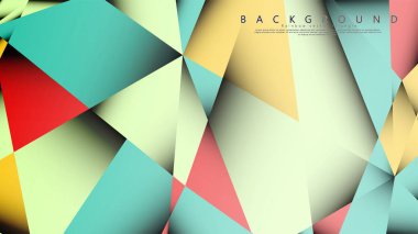 Pastel mavi, kırmızı ve sarı nın birleşimi ile Mozaik Üçgen vektör arka plan. Degradeler ve saydamlık ile geometrik illüstrasyon tarzı.