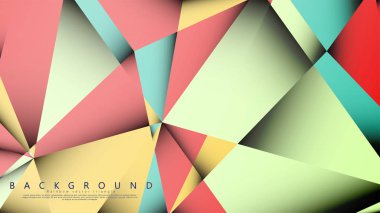 Pastel mavi, kırmızı ve sarı nın birleşimi ile Mozaik Üçgen vektör arka plan. Degradeler ve saydamlık ile geometrik illüstrasyon tarzı.