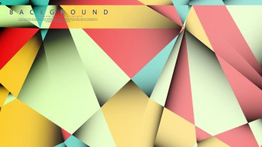 Pastel mavi, kırmızı ve sarı nın birleşimi ile Mozaik Üçgen vektör arka plan. Degradeler ve saydamlık ile geometrik illüstrasyon tarzı.