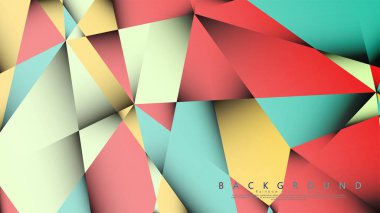 Pastel mavi, kırmızı ve sarı nın birleşimi ile Mozaik Üçgen vektör arka plan. Degradeler ve saydamlık ile geometrik illüstrasyon tarzı.