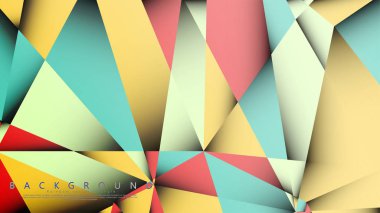 Pastel mavi, kırmızı ve sarı nın birleşimi ile Mozaik Üçgen vektör arka plan. Degradeler ve saydamlık ile geometrik illüstrasyon tarzı.