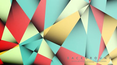 Pastel mavi, kırmızı ve sarı nın birleşimi ile Mozaik Üçgen vektör arka plan. Degradeler ve saydamlık ile geometrik illüstrasyon tarzı.