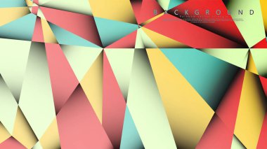 Pastel mavi, kırmızı ve sarı nın birleşimi ile Mozaik Üçgen vektör arka plan. Degradeler ve saydamlık ile geometrik illüstrasyon tarzı.
