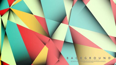 Pastel mavi, kırmızı ve sarı nın birleşimi ile Mozaik Üçgen vektör arka plan. Degradeler ve saydamlık ile geometrik illüstrasyon tarzı.