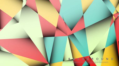 Pastel mavi, kırmızı ve sarı nın birleşimi ile Mozaik Üçgen vektör arka plan. Degradeler ve saydamlık ile geometrik illüstrasyon tarzı.