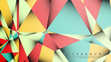 Pastel mavi, kırmızı ve sarı nın birleşimi ile Mozaik Üçgen vektör arka plan. Degradeler ve saydamlık ile geometrik illüstrasyon tarzı.