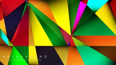 Açık Çok Renkli Gökkuşağı vektör arka plan mozaik üçgen. Degradeler ve saydamlık ile geometrik illüstrasyon tarzı. Üçgen desen tasarımı