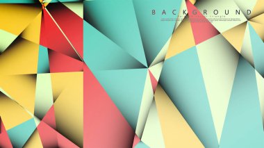 Pastel mavi, kırmızı ve sarı nın birleşimi ile Mozaik Üçgen vektör arka plan. Degradeler ve saydamlık ile geometrik illüstrasyon tarzı.