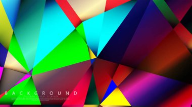 Açık Çok Renkli Gökkuşağı vektör arka plan mozaik üçgen. Degradeler ve saydamlık ile geometrik illüstrasyon tarzı. Üçgen desen tasarımı