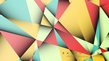 Pastel mavi, kırmızı ve sarı nın birleşimi ile Mozaik Üçgen vektör arka plan. Degradeler ve saydamlık ile geometrik illüstrasyon tarzı.