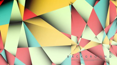 Pastel mavi, kırmızı ve sarı nın birleşimi ile Mozaik Üçgen vektör arka plan. Degradeler ve saydamlık ile geometrik illüstrasyon tarzı.