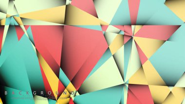 Pastel mavi, kırmızı ve sarı nın birleşimi ile Mozaik Üçgen vektör arka plan. Degradeler ve saydamlık ile geometrik illüstrasyon tarzı.