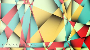 Pastel mavi, kırmızı ve sarı nın birleşimi ile Mozaik Üçgen vektör arka plan. Degradeler ve saydamlık ile geometrik illüstrasyon tarzı.
