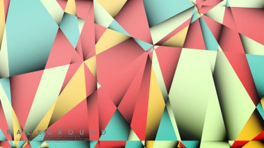 Pastel mavi, kırmızı ve sarı nın birleşimi ile Mozaik Üçgen vektör arka plan. Degradeler ve saydamlık ile geometrik illüstrasyon tarzı.
