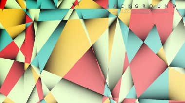Pastel mavi, kırmızı ve sarı nın birleşimi ile Mozaik Üçgen vektör arka plan. Degradeler ve saydamlık ile geometrik illüstrasyon tarzı.