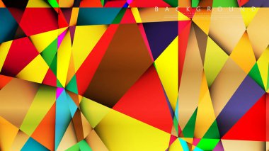 Açık Çok Renkli Gökkuşağı vektör arka plan mozaik üçgen. Degradeler ve saydamlık ile geometrik illüstrasyon tarzı. Üçgen desen tasarımı