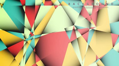 Pastel mavi, kırmızı ve sarı nın birleşimi ile Mozaik Üçgen vektör arka plan. Degradeler ve saydamlık ile geometrik illüstrasyon tarzı.