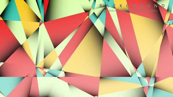 パステルブルー、レッド、イエローの組み合わせでモザイク三角形のベクトル背景。グラデーションと透明度を持つ幾何学的なイラストスタイル. — ストックベクタ