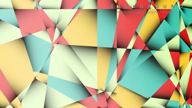 Pastel mavi, kırmızı ve sarı nın birleşimi ile Mozaik Üçgen vektör arka plan. Degradeler ve saydamlık ile geometrik illüstrasyon tarzı.