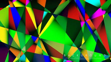 Açık Çok Renkli Gökkuşağı vektör arka plan mozaik üçgen. Degradeler ve saydamlık ile geometrik illüstrasyon tarzı. Üçgen desen tasarımı