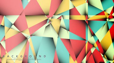 Pastel mavi, kırmızı ve sarı nın birleşimi ile Mozaik Üçgen vektör arka plan. Degradeler ve saydamlık ile geometrik illüstrasyon tarzı.