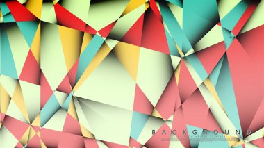 Pastel mavi, kırmızı ve sarı nın birleşimi ile Mozaik Üçgen vektör arka plan. Degradeler ve saydamlık ile geometrik illüstrasyon tarzı.