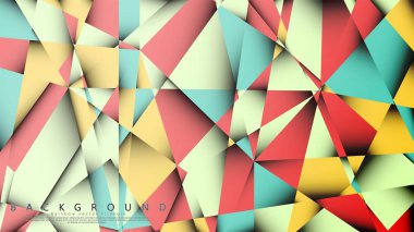 Pastel mavi, kırmızı ve sarı nın birleşimi ile Mozaik Üçgen vektör arka plan. Degradeler ve saydamlık ile geometrik illüstrasyon tarzı.