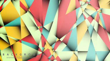 Pastel mavi, kırmızı ve sarı nın birleşimi ile Mozaik Üçgen vektör arka plan. Degradeler ve saydamlık ile geometrik illüstrasyon tarzı.