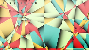 Pastel mavi, kırmızı ve sarı nın birleşimi ile Mozaik Üçgen vektör arka plan. Degradeler ve saydamlık ile geometrik illüstrasyon tarzı.