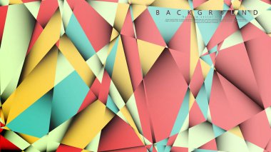 Pastel mavi, kırmızı ve sarı nın birleşimi ile Mozaik Üçgen vektör arka plan. Degradeler ve saydamlık ile geometrik illüstrasyon tarzı.