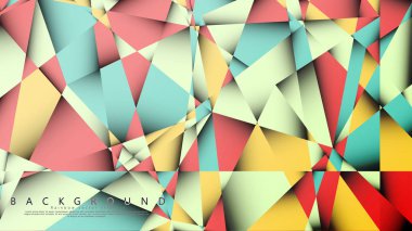 Pastel mavi, kırmızı ve sarı nın birleşimi ile Mozaik Üçgen vektör arka plan. Degradeler ve saydamlık ile geometrik illüstrasyon tarzı.