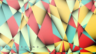 Pastel mavi, kırmızı ve sarı nın birleşimi ile Mozaik Üçgen vektör arka plan. Degradeler ve saydamlık ile geometrik illüstrasyon tarzı.