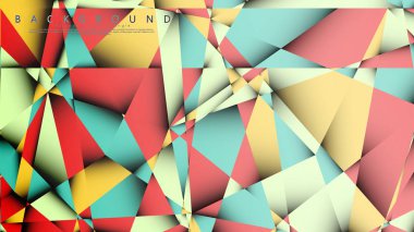 Pastel mavi, kırmızı ve sarı nın birleşimi ile Mozaik Üçgen vektör arka plan. Degradeler ve saydamlık ile geometrik illüstrasyon tarzı.