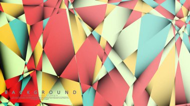 Pastel mavi, kırmızı ve sarı nın birleşimi ile Mozaik Üçgen vektör arka plan. Degradeler ve saydamlık ile geometrik illüstrasyon tarzı.