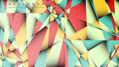 Pastel mavi, kırmızı ve sarı nın birleşimi ile Mozaik Üçgen vektör arka plan. Degradeler ve saydamlık ile geometrik illüstrasyon tarzı.