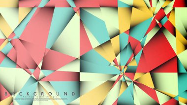 Pastel mavi, kırmızı ve sarı nın birleşimi ile Mozaik Üçgen vektör arka plan. Degradeler ve saydamlık ile geometrik illüstrasyon tarzı.
